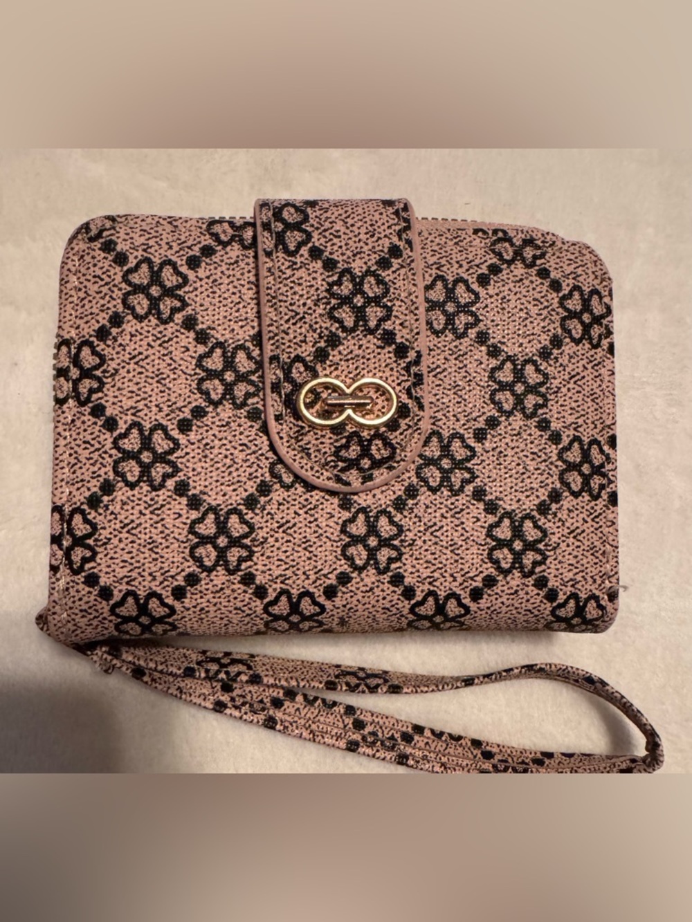 Women's Pink Patterned Wallet Wristlet with Gold Accent